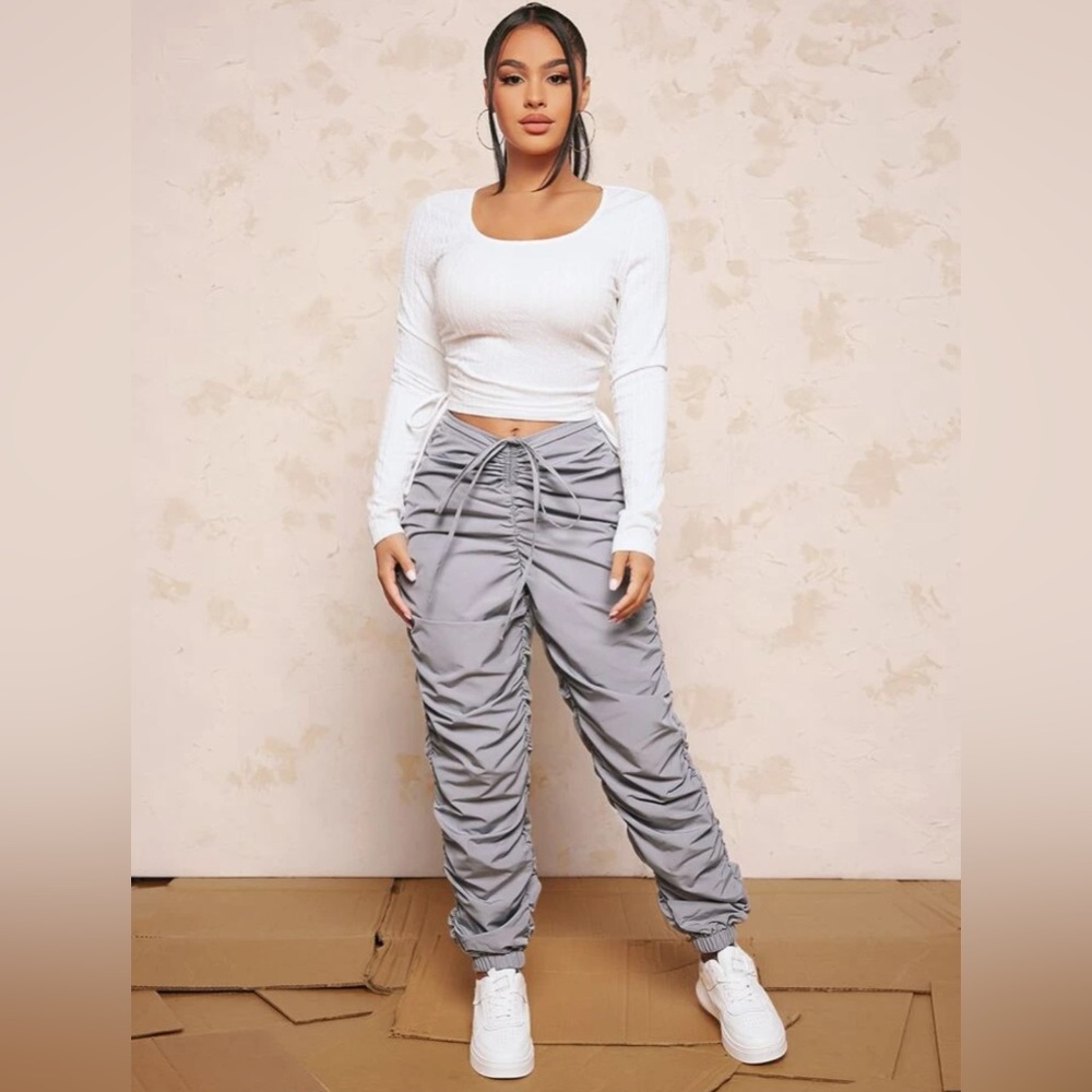 Spring Drawstring Waist Stacked Pants 🩶